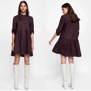 Zara | Burgundy long sleeve shirtdress Size XS